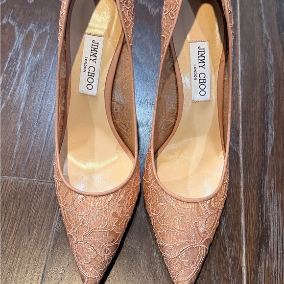Jimmy Choo Agnes Lace Heels in Tan - Picture 2 of 10